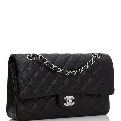 chanel black caviar silver medium